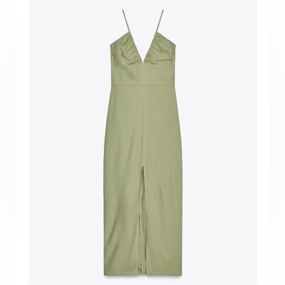 Zara Green Linen Blend Dress